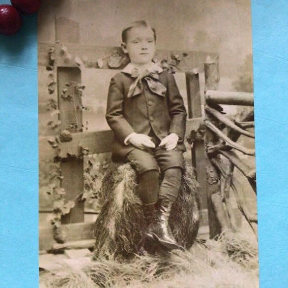 Creepy Posed Death Photo Victorian Era Reprint Sepia Boy Against Fence Eyes Open - Picture 5 of 8